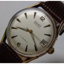 1960' Gruen Men's Swiss Gold 17Jwl Fancy Lugs Calendar Watch