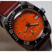 1970' Timex Ladies Silver Diver Bezel Calendar Watch w/ Strap - Unique and Rare