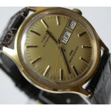 1970' Timex Men's Gold Automatic Dual Calendar Watch - Mint