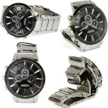 1pc Luxury Chronometer Water Quartz Hours Hand Dial Clock Mens Steel Wrist Watch