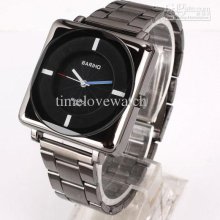 1pcs Black Dial Quartz Men Square Case Watch Silver-tone Electroplat