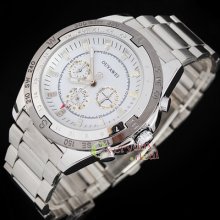 20% Offer Limited White 3 Dials Mens Auto Mechanical Chro Watch Silver Stainless