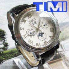 2012 Hotsale Luxury 6 Hands Leather Mens Watch Freeship Cool