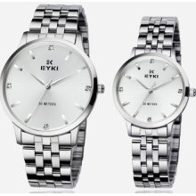 2013 Eyki Men's Women's Stainless Steel White Dial Quartz Analog Wrist Watch