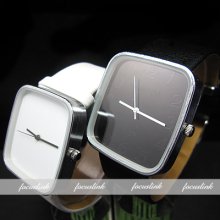 2pcs Clock Hours Dial Black White Fashion Women Leather Wrist Watch Whc032-f