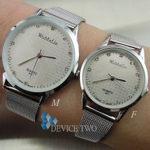 2x Quartz Hour Dial Clock Pairs Women Men Steel Lover Wrist Watch Hws241