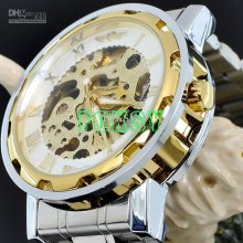 3pcs Golden Hollow Stainless Steel Luxury Watch Of Mechanical For Me