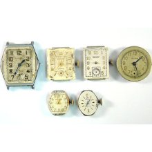 4u2fix Vintage Lot Of 6 Waltham Wristwatch Movements 771, 678, Ruby, Premier 750