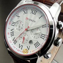 6 Dial Clock Day Hours Hand Date Water Brown Leather Men Wrist Watch Wt131