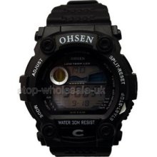 7 Color Nightlight Chronograph Digital Classic Men Sporty Wrist Watch Black