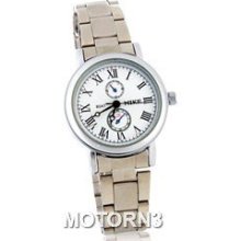 8047 Stylish White Dial Couple Watch with Stainless Steel Strap for W