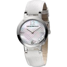 A R M A N I Classic Ladiesâ€™ Stainless Steel Watch Leather Band Ar0745