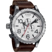 A124-2113 Nixon Mens 51-30 Chrono Leather Silver Watch