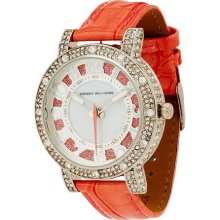 Adorn by Wendy Williams Oversized Bling Watch with Croco Strap - Peach - One Size