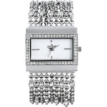 AK Anne Klein Women's 10-9707WTSV Swarovski Crystal Silver-Tone Chain Bracelet Watch