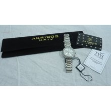 Akribos Xxiv Ak529ss Women's Swiss Quartz Crystal Chronograph Watch Silver