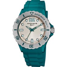 Akribos XXIV Watches Women's White Dial Teal Silicon Teal Silicon Whit