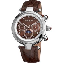 Akribos XXIV Watches Women's Ultimate Classique White Diamond Brown Le