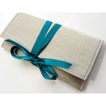 ALEXIS Clutch in Light Gray Silk and Teal