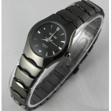 All Black Stainless Steel Womens Lady Wrist Watch Quartz