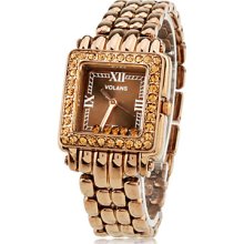 Analog Women's Alloy Quartz Bracelet Watch with Czekh Diamond (Brown)gz0001007