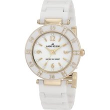 Anne Klein Women Gold Tone White Ceramic Crystal Watch Time Quartz Jewelry