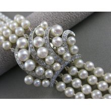 Antique 1.10ct Euro Diamond Pearl 4 Row 14k Gold Hidden Watch Bracelet 7