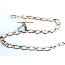 Antique 9k Pink Rose Gold Pocket Watch Chain Albert Heavy Edwardian 19th Cen