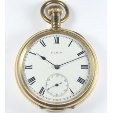 Antique American Elgin National Usa Gold Plated Open Faced Keyless Pocket Watch