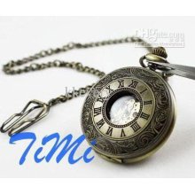 Antique Mechanical Bronze Skeleton Pocket Chain Watch