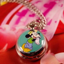 Antique Mini Pocket Watch Necklace Mickey Mouse lovely wp388