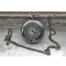 Antique Necklace Pendant New Silver Pocket Watch Quartz Gift Wp093