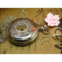 Antique pocket watch jewelry silver necklace pendant copper hollow hb23