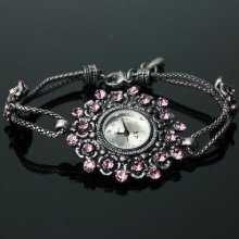 Antique Silver Diamond Women Girls' Alloy Quartz Adjustable Wrist Wat