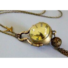 Antique Style Round Glass Ball Pocket Watch, Long Chain Pocket Watch