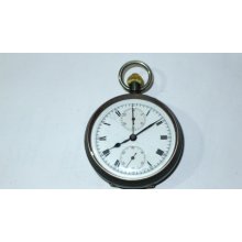 Antique SWISS Push Button Chronograph Gunmetal Pocket Watch Runs