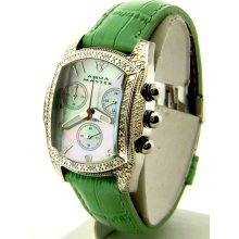 Aqua Master Green Band MOP Dial Chrono Diamond Womens Watch W66 4