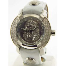 Aqua Master Silver Dial White Band Diamond Mens Watch