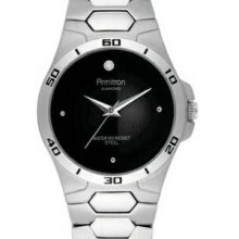 Armitron Men`s Silver Stainless Steel Watch / Black Dial With Diamond