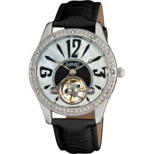 August Steiner Watches Women's White Mother of Pearl Dial Black Polyur