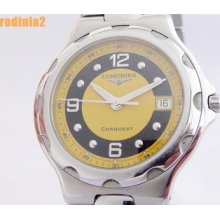 Auth Longines Mens Yellow Dial Conquest Japan Edition Ss Quartz Watch In Great