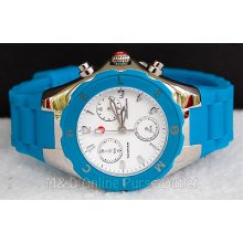 Auth Michele Turquoise Tahitian Jelly Bean Chronograph Watch Mww12d000004