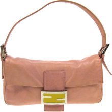 Authentic Fendi Logos Shoulder Bag Leather Pink Vintage Made In Italy 2b06242