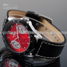 Automatic Mechanical Wrist Watch Mens Auto Black Leather Date Despla