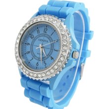 Baginc Rhinestone Watch Silicone Bracelet Blue