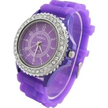 Baginc Rhinestone Watch Silicone Bracelet Purple