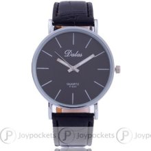 Best Men Women Casual Simple Wrist Watch Black Pu Leather Quartz Analog Hour