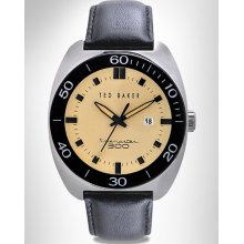 Big and Tall Ted Baker Black/Silver Leather Watch