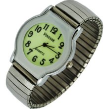 Big Number White Face & Bezel Silver Stretch Band Bracelet Watch