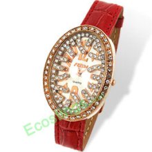 Bird's Nest Shaped Leather Rhinestone Lady's Wristwatch